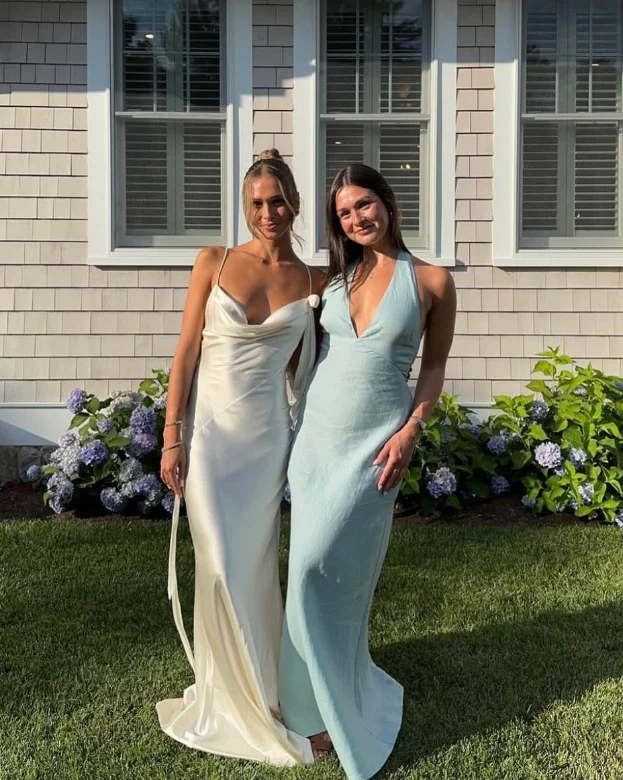 Lustrous Slip Dress Cowl Neck Spaghetti Straps Open Back Floor Length Evening Dress