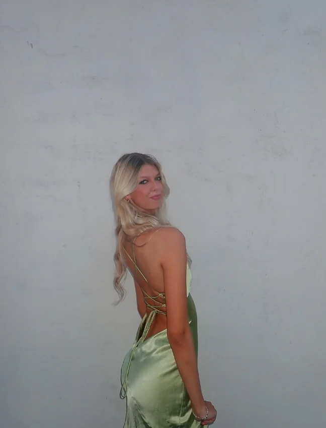 Lustrous satin slip V-neck spaghetti-strap crisscross-back slit floor-length evening dress