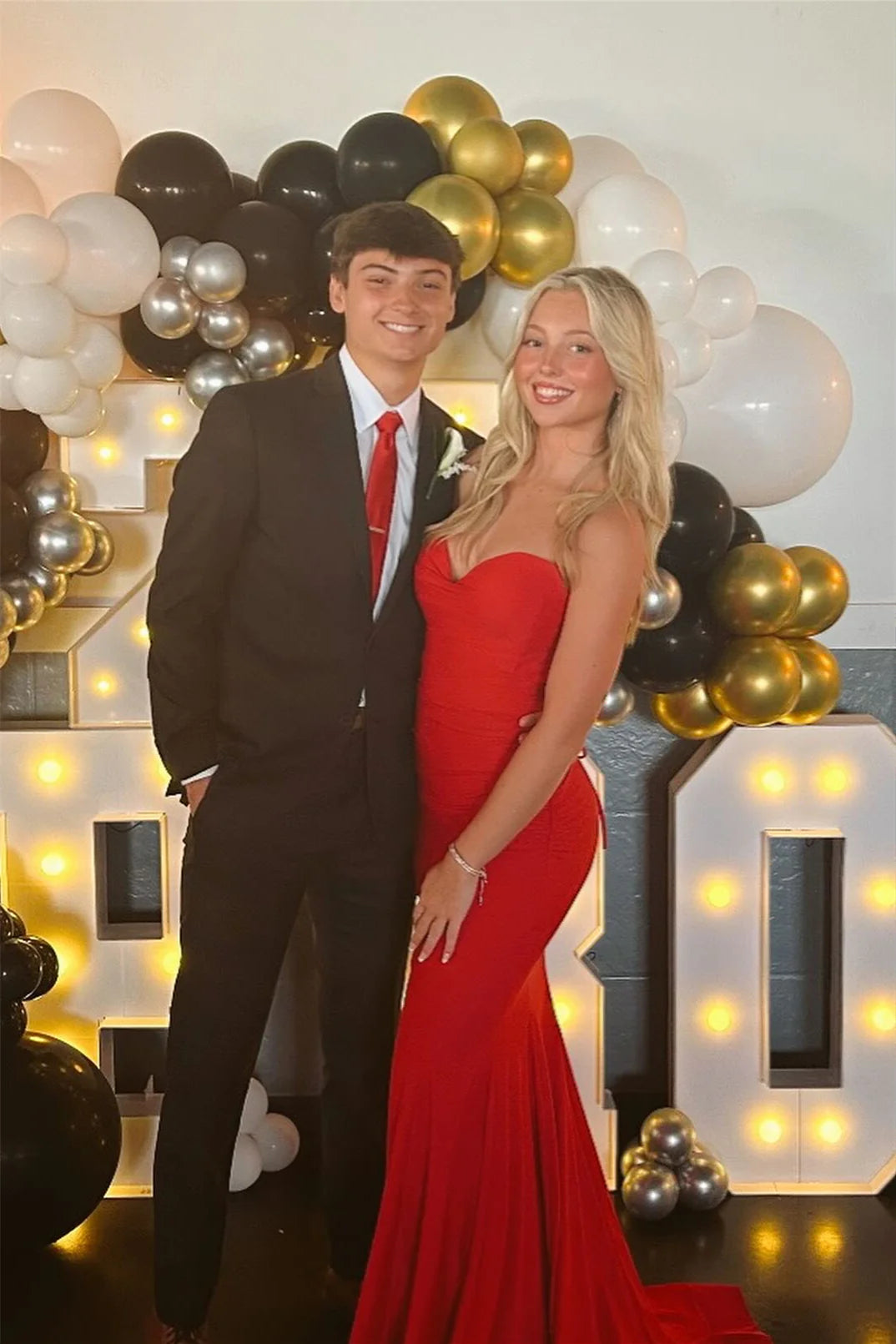 Luxe Stretch Jersey Strapless Sweetheart Ruched Bodice Mermaid Prom Dress with Tie Back & Train