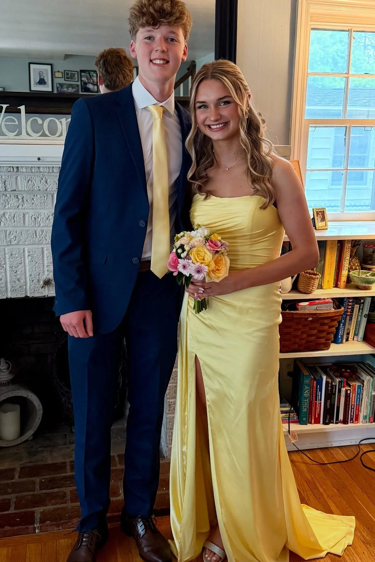 Luxe Satin Strapless Sweetheart Ruched Bodice Mermaid Prom Dress with High Slit & Train