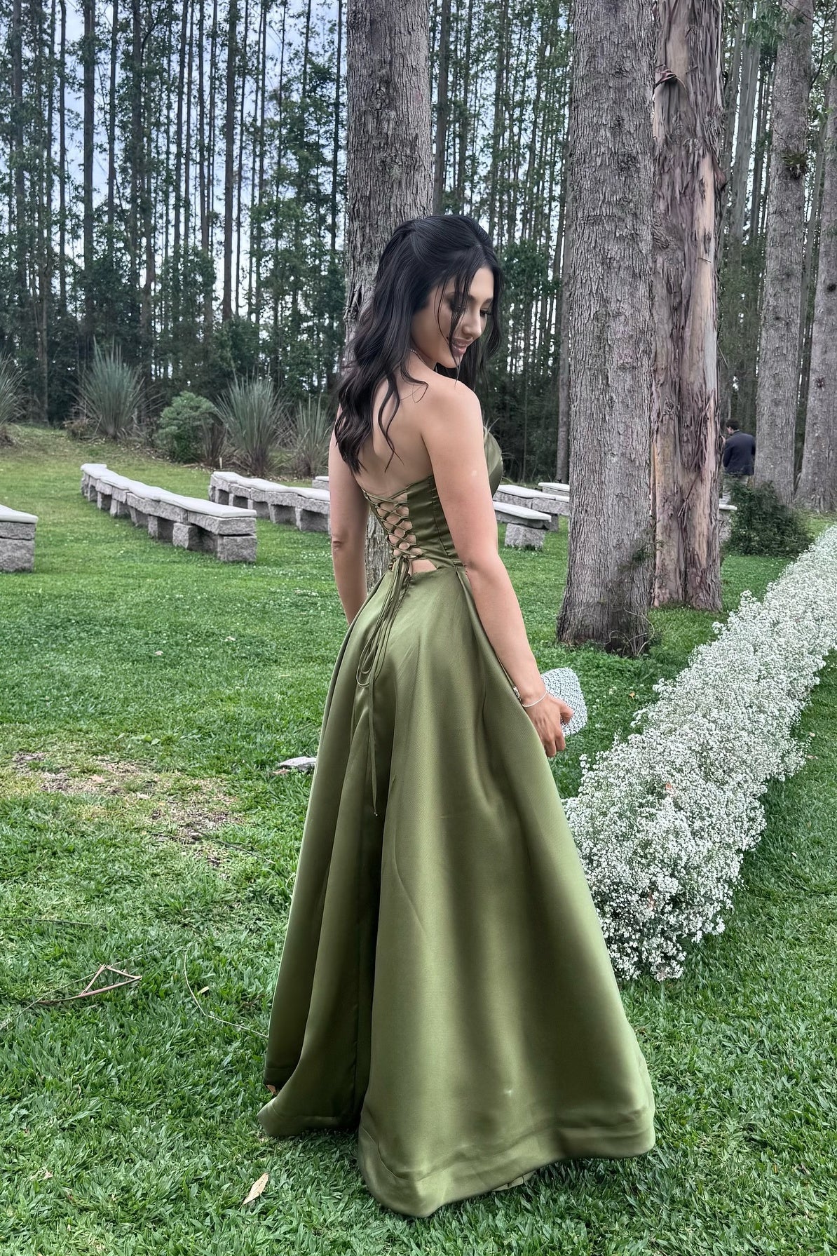 Luxurious A-line Strapless Straight Neck Lace-Up Back Floor Length Satin Evening Dress
