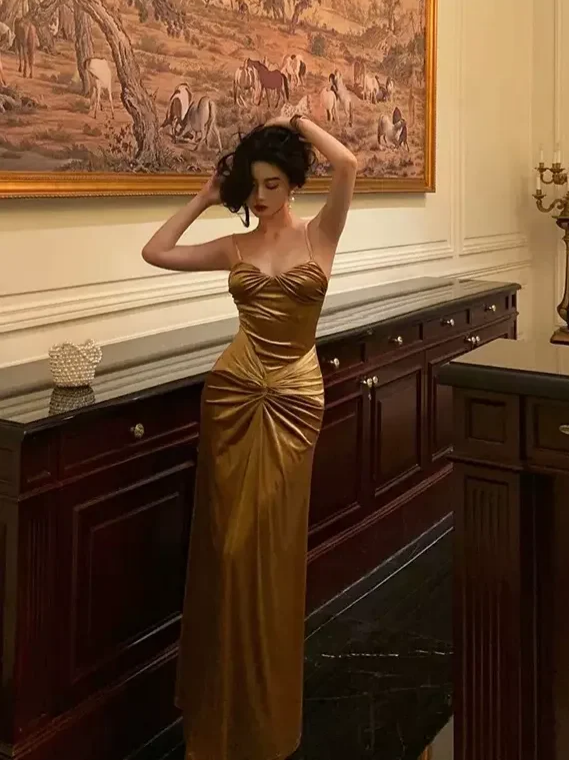 Luxurious Mermaid Sweetheart Spaghetti-Straps Knot-Front Floor-Length Evening Dress