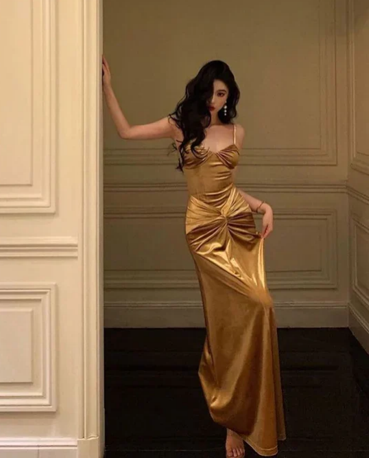 Luxurious Mermaid Sweetheart Spaghetti-Straps Knot-Front Floor-Length Evening Dress
