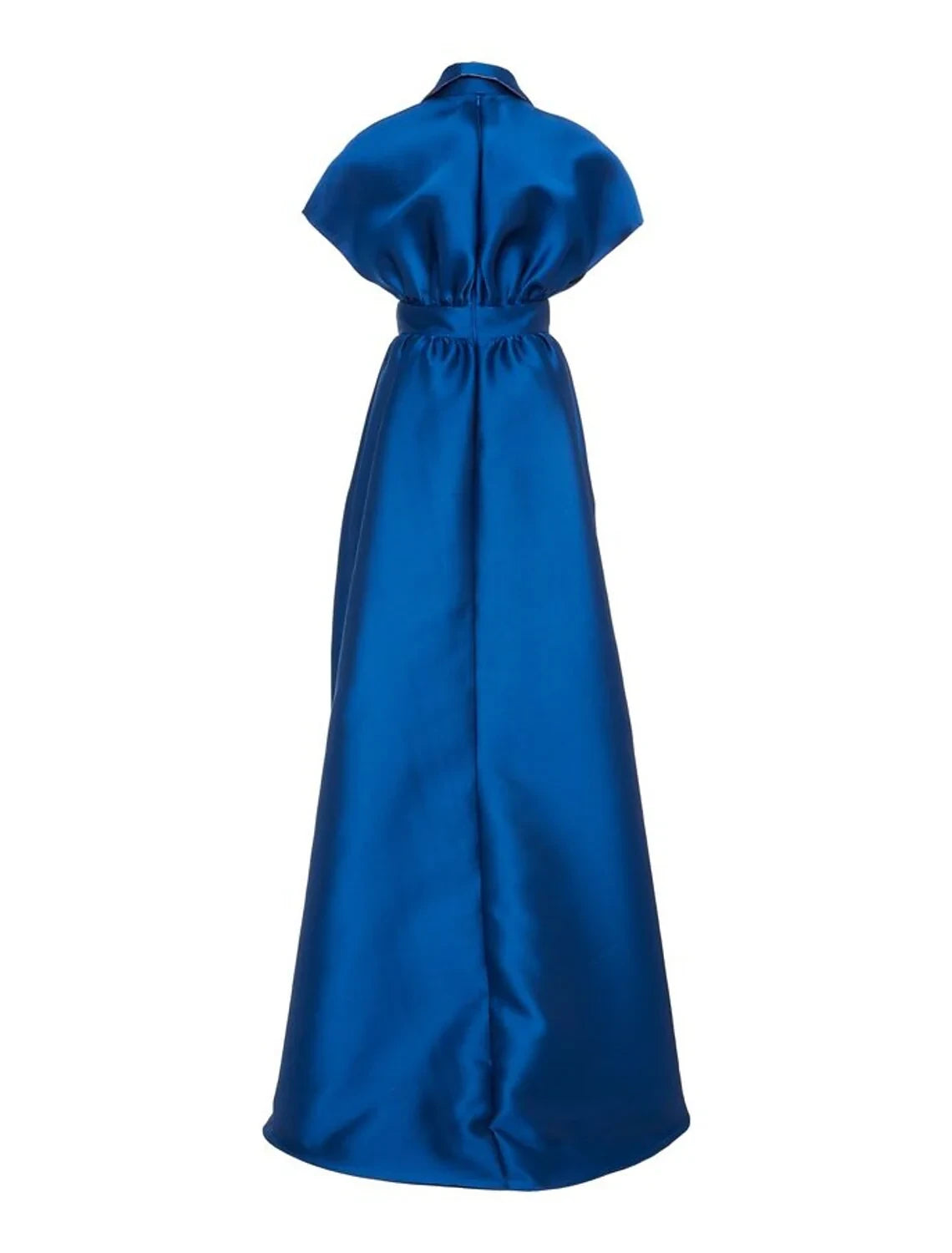 Luxurious Satin A-Line Collared V-Neck Batwing Sleeve Zipper Back Floor-Length Evening Dresses