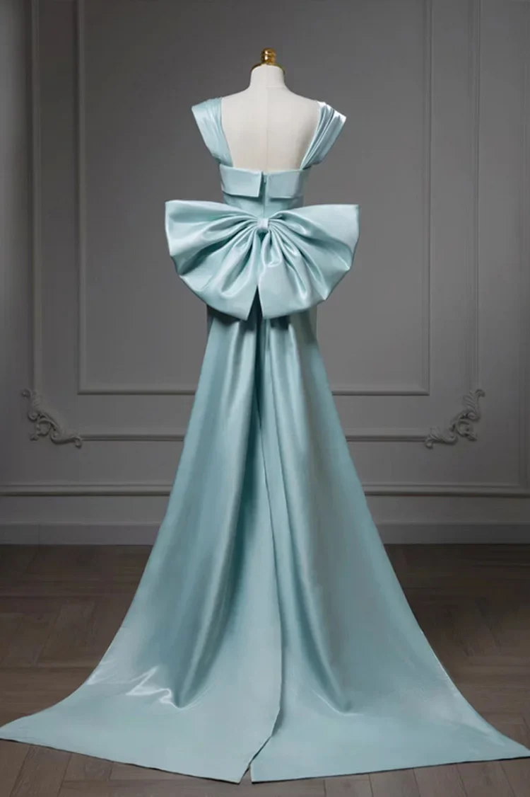 Luxury Mermaid Square Neck Cap Sleeve Closed Back Floor Length Evening Dresses