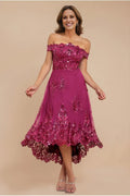 Mulberry Sequin Off-the-Shoulder A-Line High-Low Dress for Mother of the Bride & Wedding Guests
