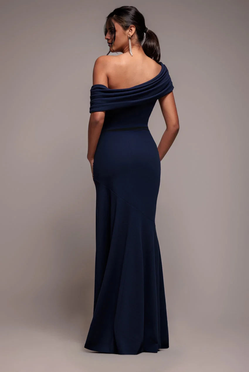 Luxury One-Shoulder Neck Sleeveless Draped Ruched Mermaid Floor-Length Evening Dress