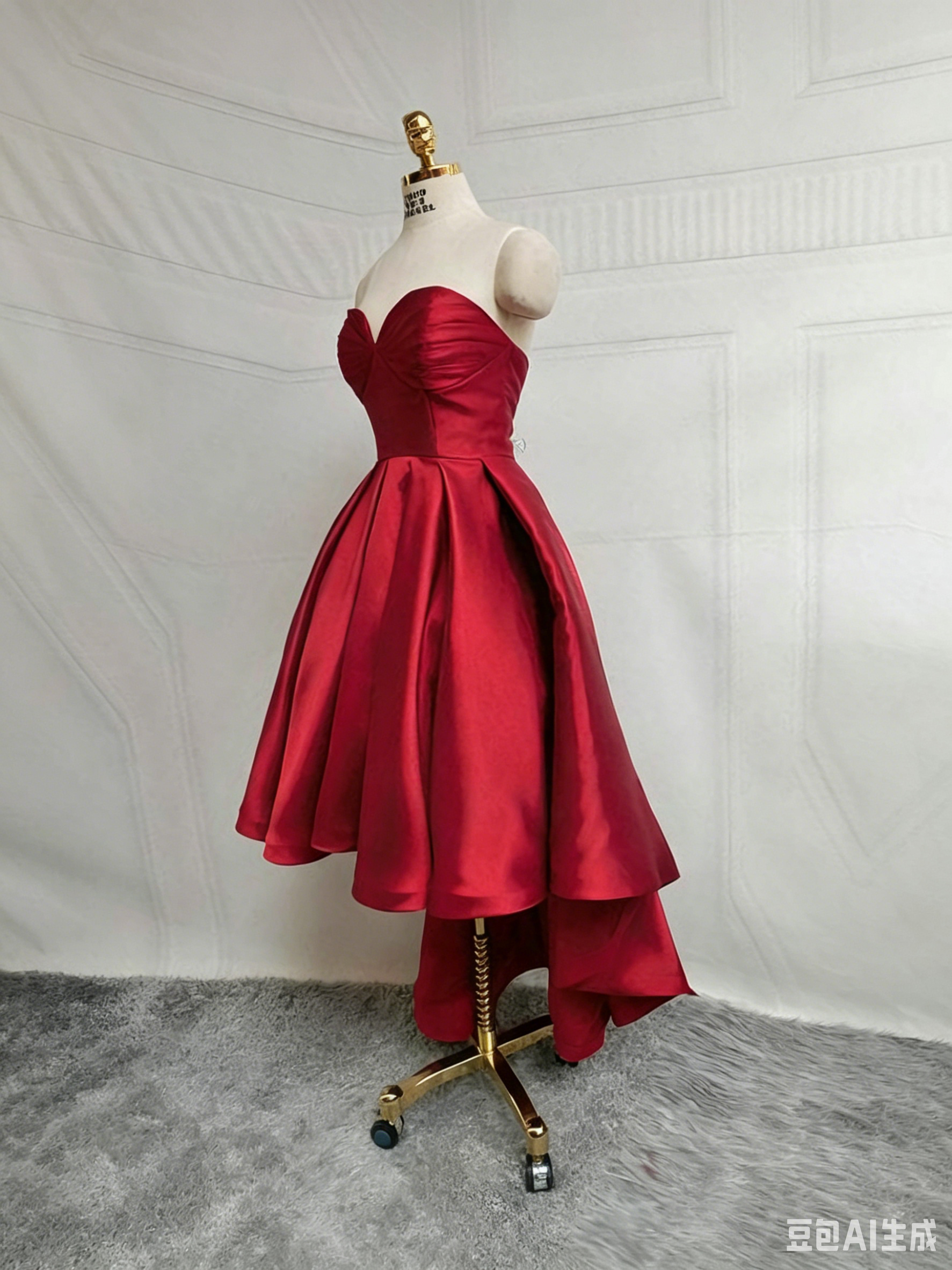 Luxury satin highlow strapless sweetheart solid lace up back irregular hem formal homecoming dress