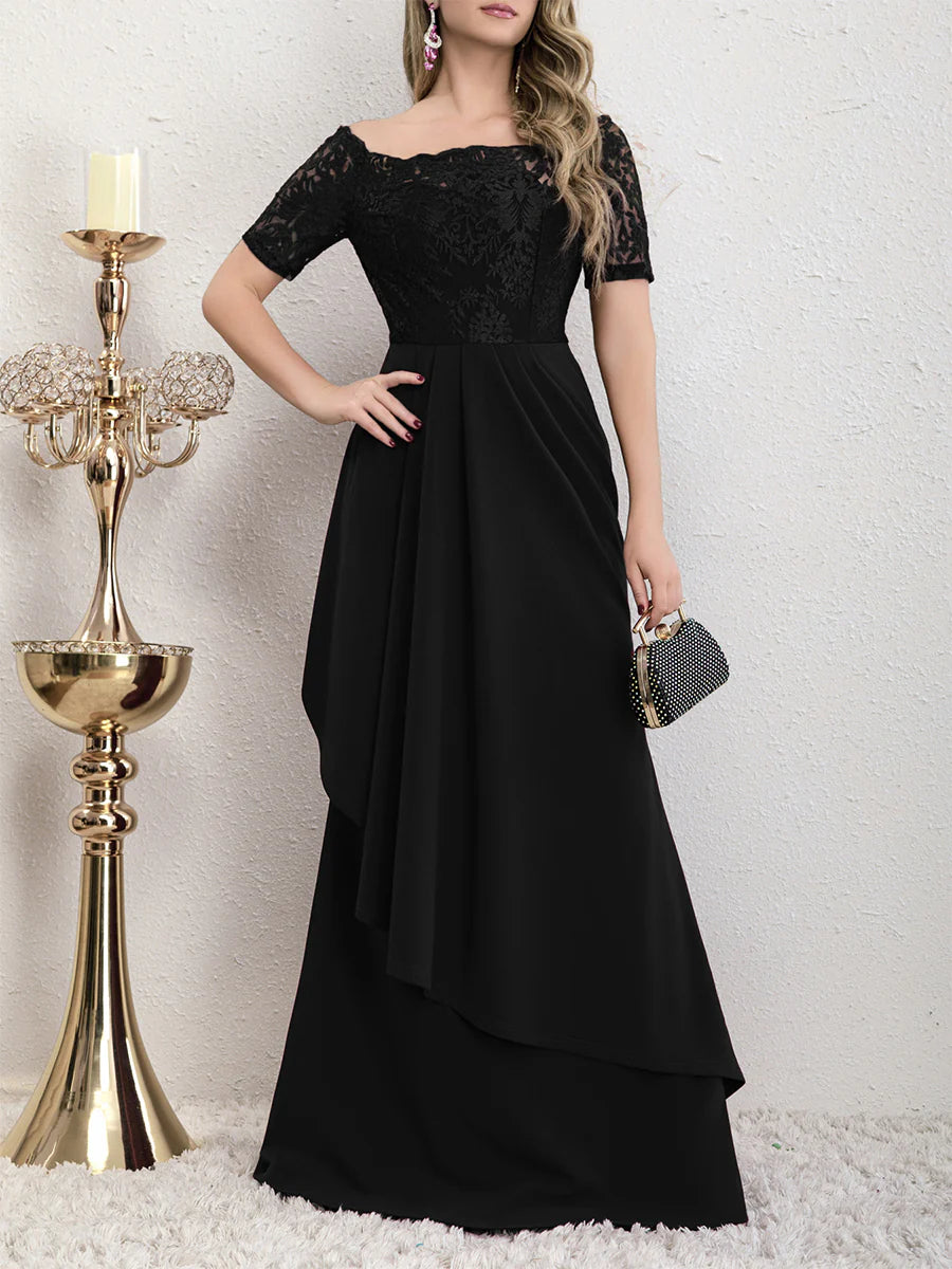 Burgundy Off-the-Shoulder A-Line Floor-Length Bridesmaid Dress with Lace Bodice