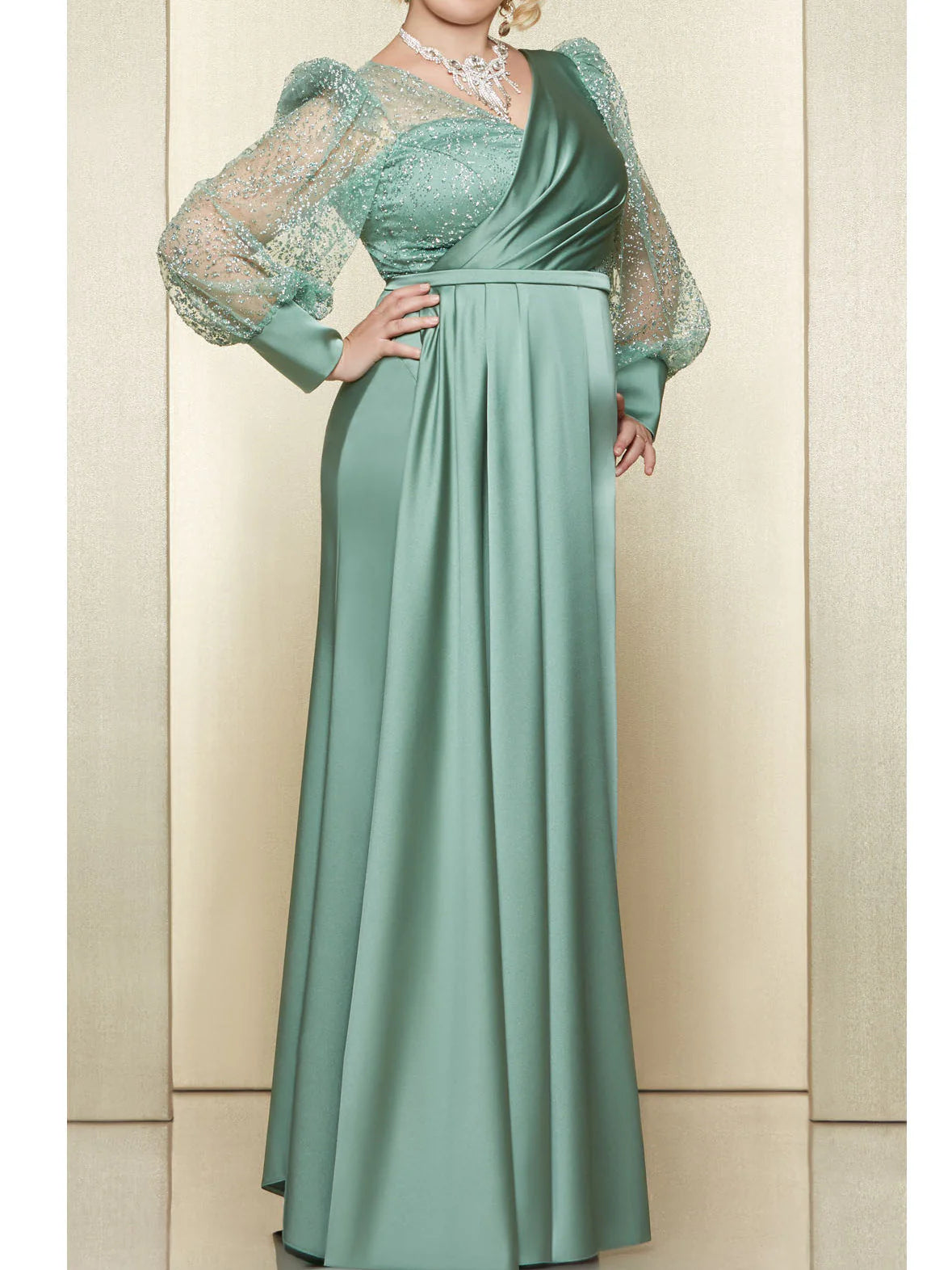 Vestidos de madre de la novia con lentejuelas, corte A/princesa, escote en V