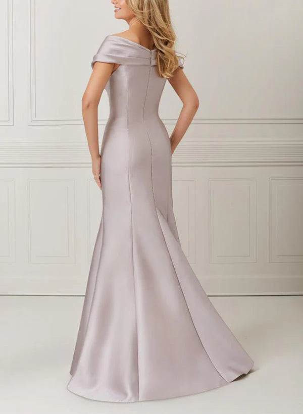 Vestido de sirena con hombros descubiertos de satén con calcomanías y cuentas para madre de la novia