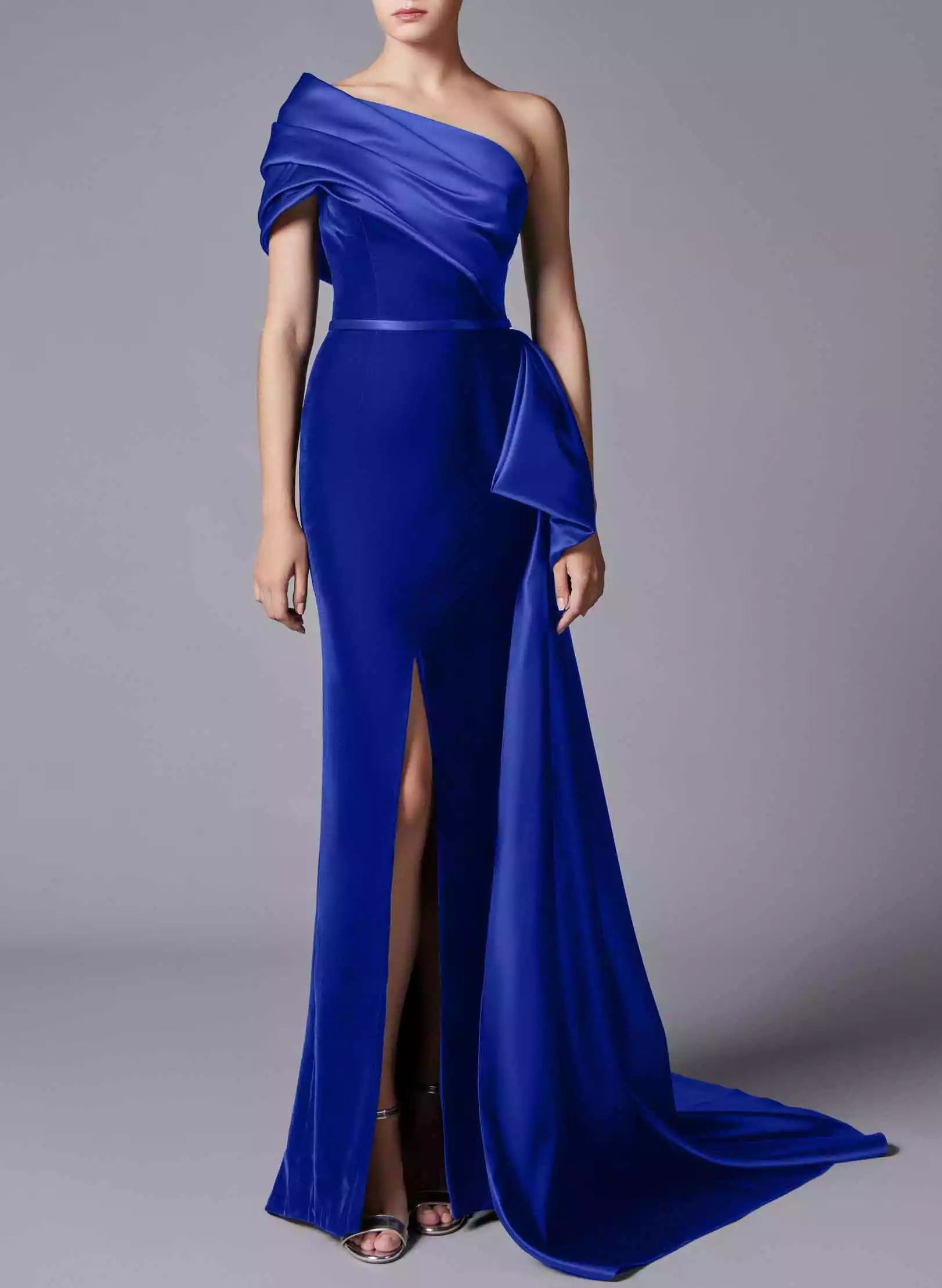 Slim fit/column shoulder split velvet mother of the bride dresses