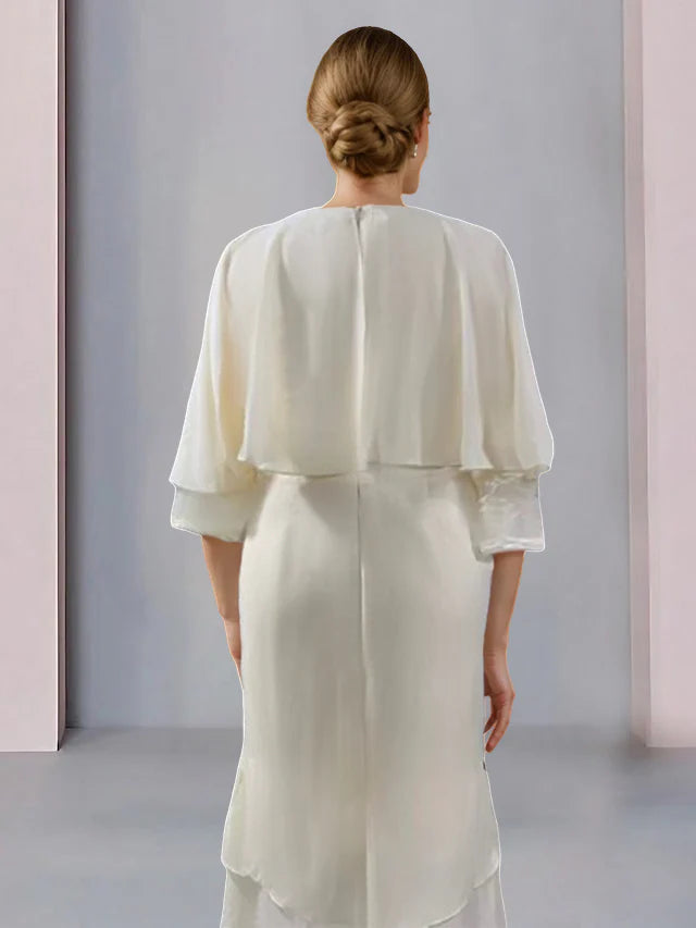 Vestido para madre de la novia de manga corta, largo hasta la rodilla, con apliques de encaje y corte cilíndrico tipo cuchara