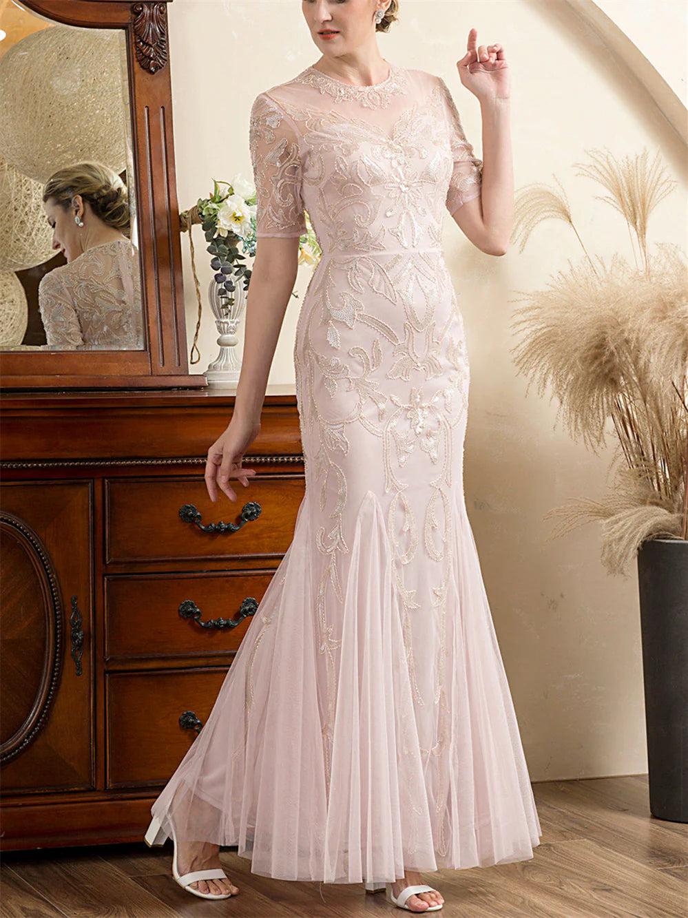 Horn/Mermaid Spoon Half Sleeve and Ankle Length Sticker Mother of the bride dresses