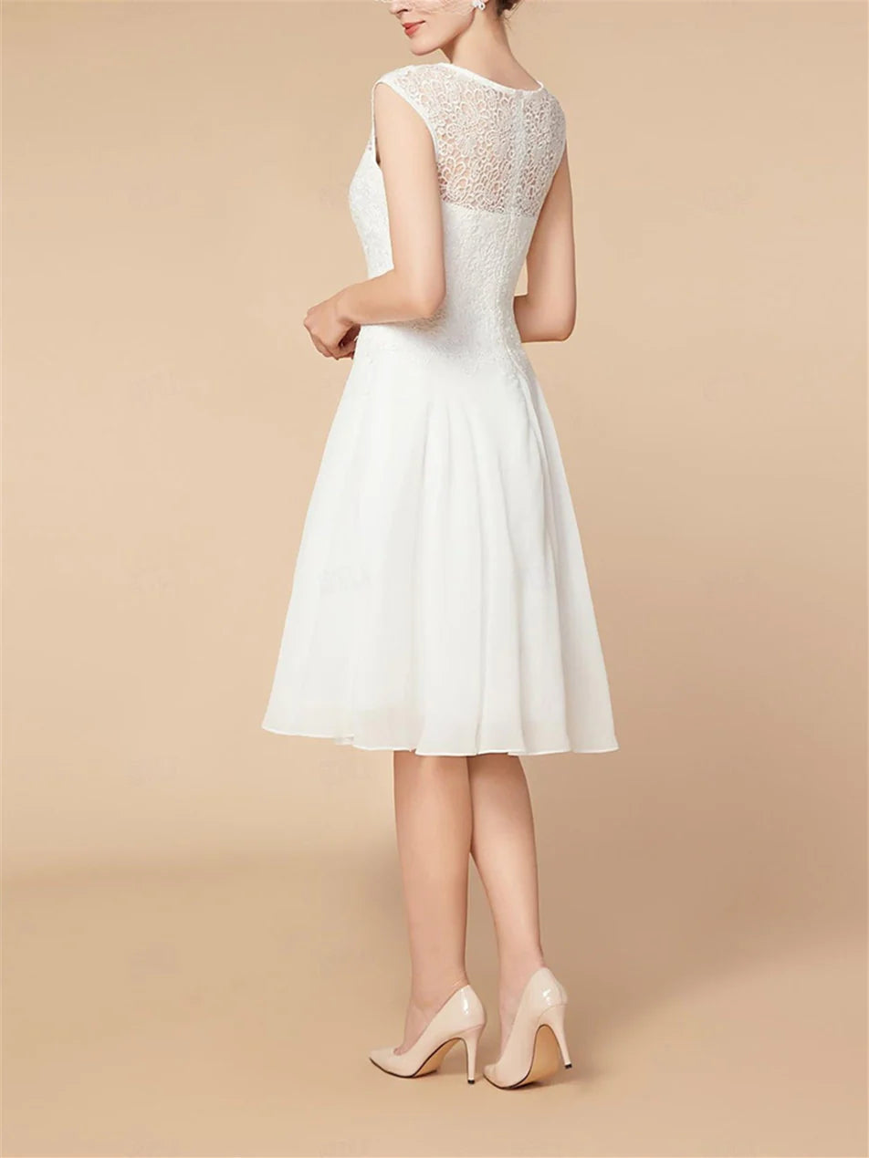 Abiti da sposa a trapezio/principessa, maniche lunghe 3/4, lunghezza al ginocchio