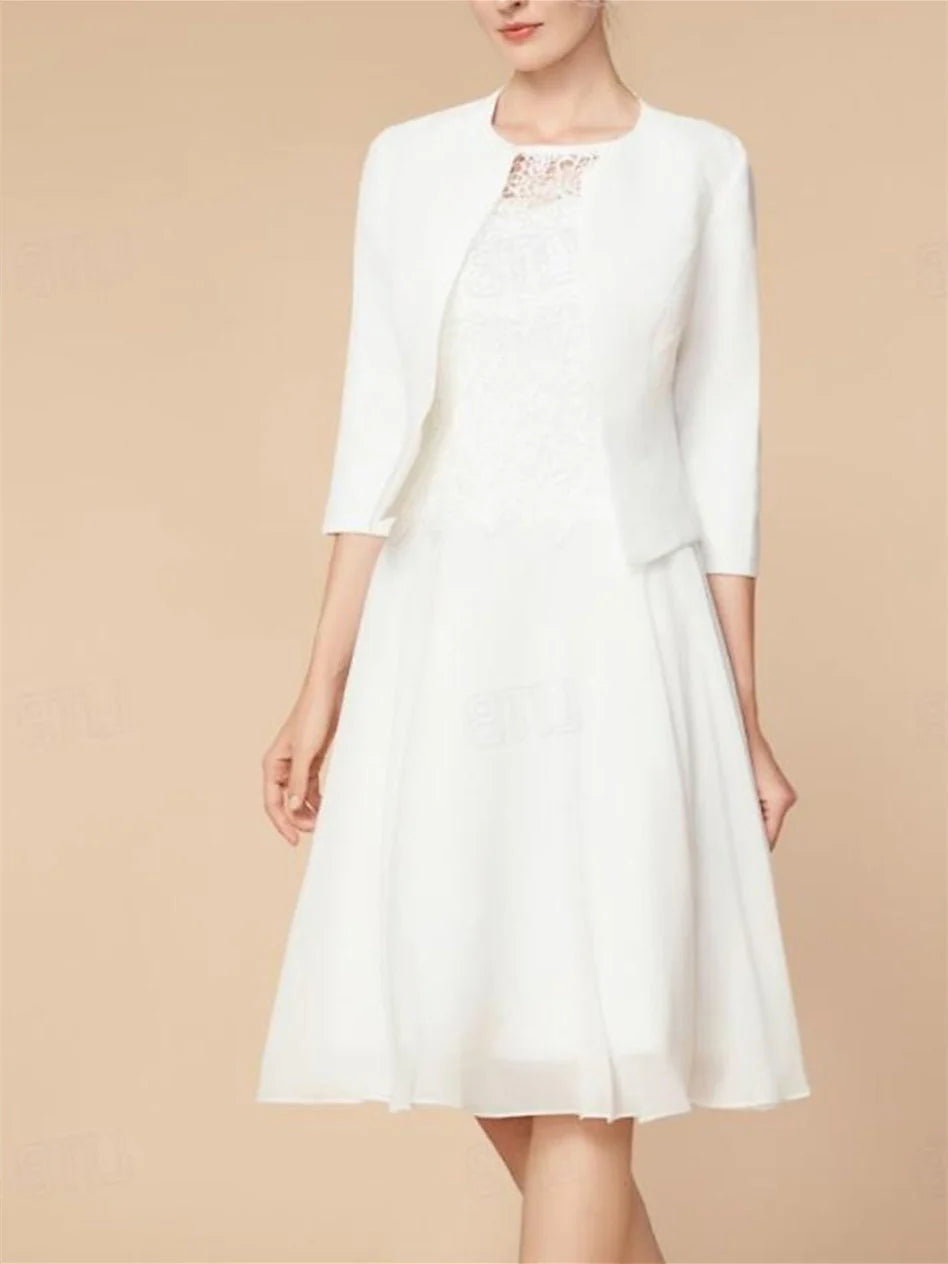 Abiti da sposa a trapezio/principessa, maniche lunghe 3/4, lunghezza al ginocchio