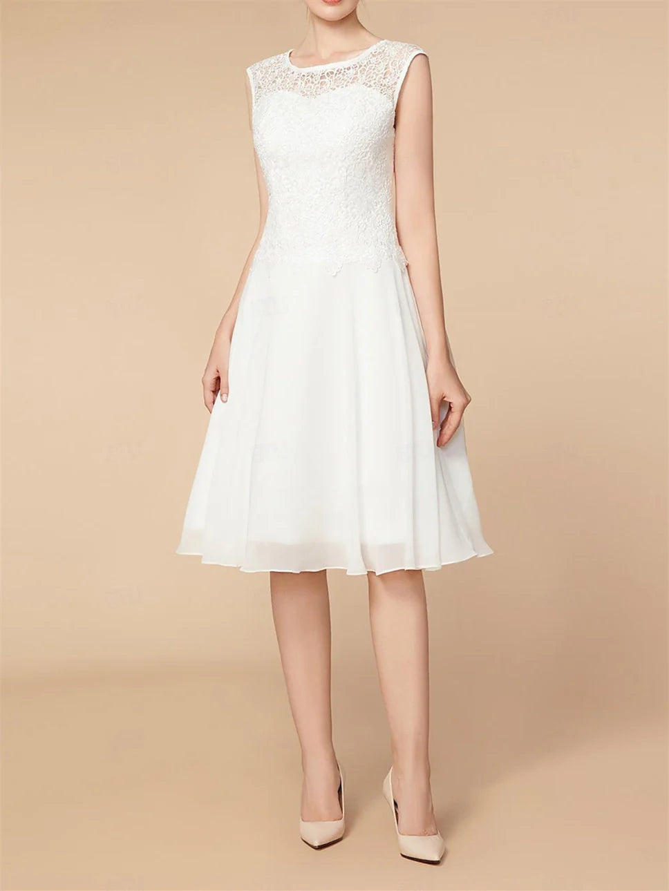 Abiti da sposa a trapezio/principessa, maniche lunghe 3/4, lunghezza al ginocchio