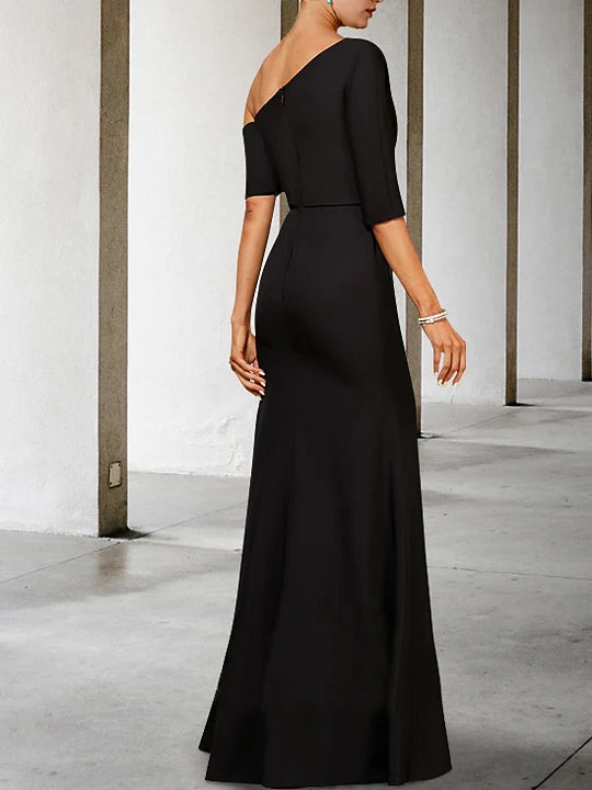 Abiti da sposa a trapezio/principessa, monospalla, maniche lunghe a 3/4, lunghezza fino a terra