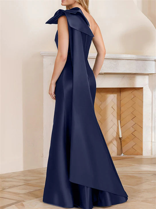 Vestido de madre de la novia con corte de cuerno/cola de pez, largo hasta el suelo, desde los hombros hasta el suelo