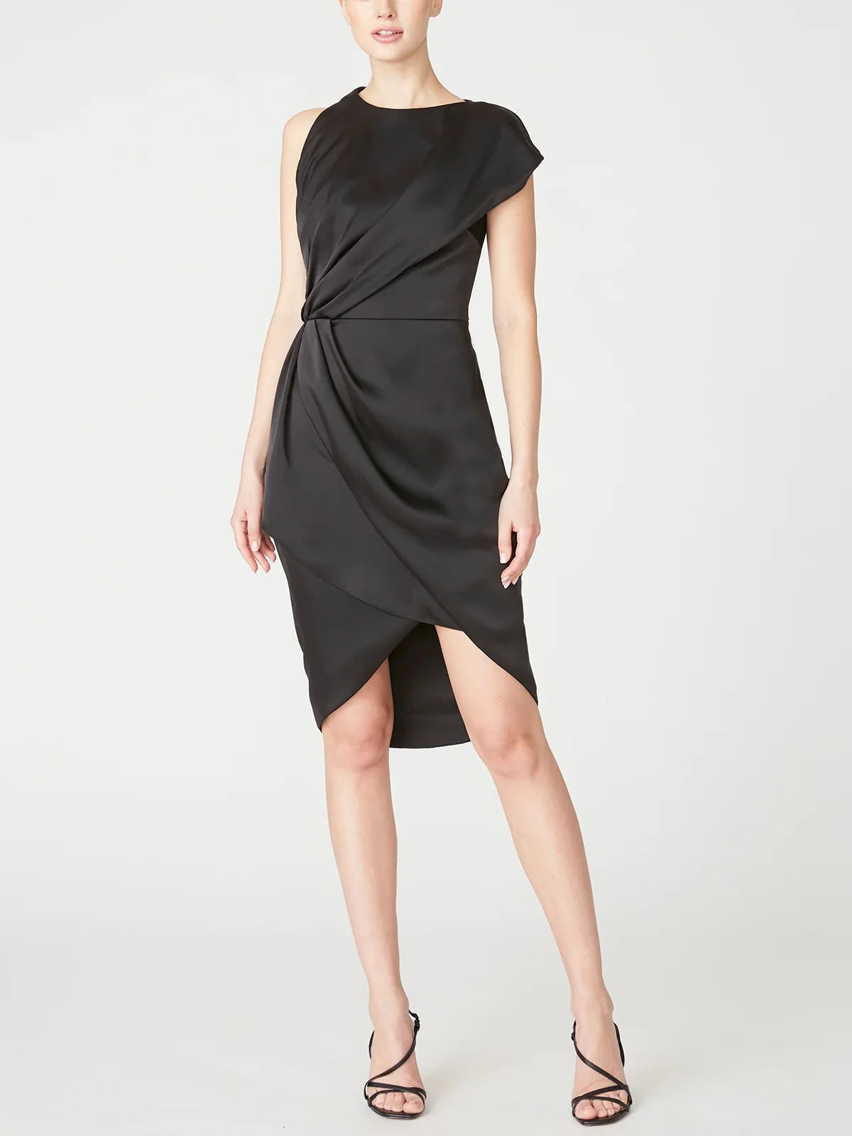 Vestidos para madre de la novia de corte A/princesa con borde con volantes, corte bajo, redondo, sin mangas, hasta la rodilla