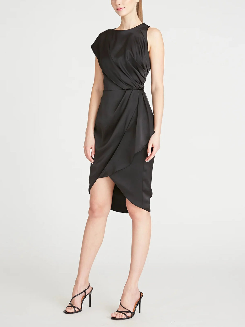 Vestidos para madre de la novia de corte A/princesa con borde con volantes, corte bajo, redondo, sin mangas, hasta la rodilla