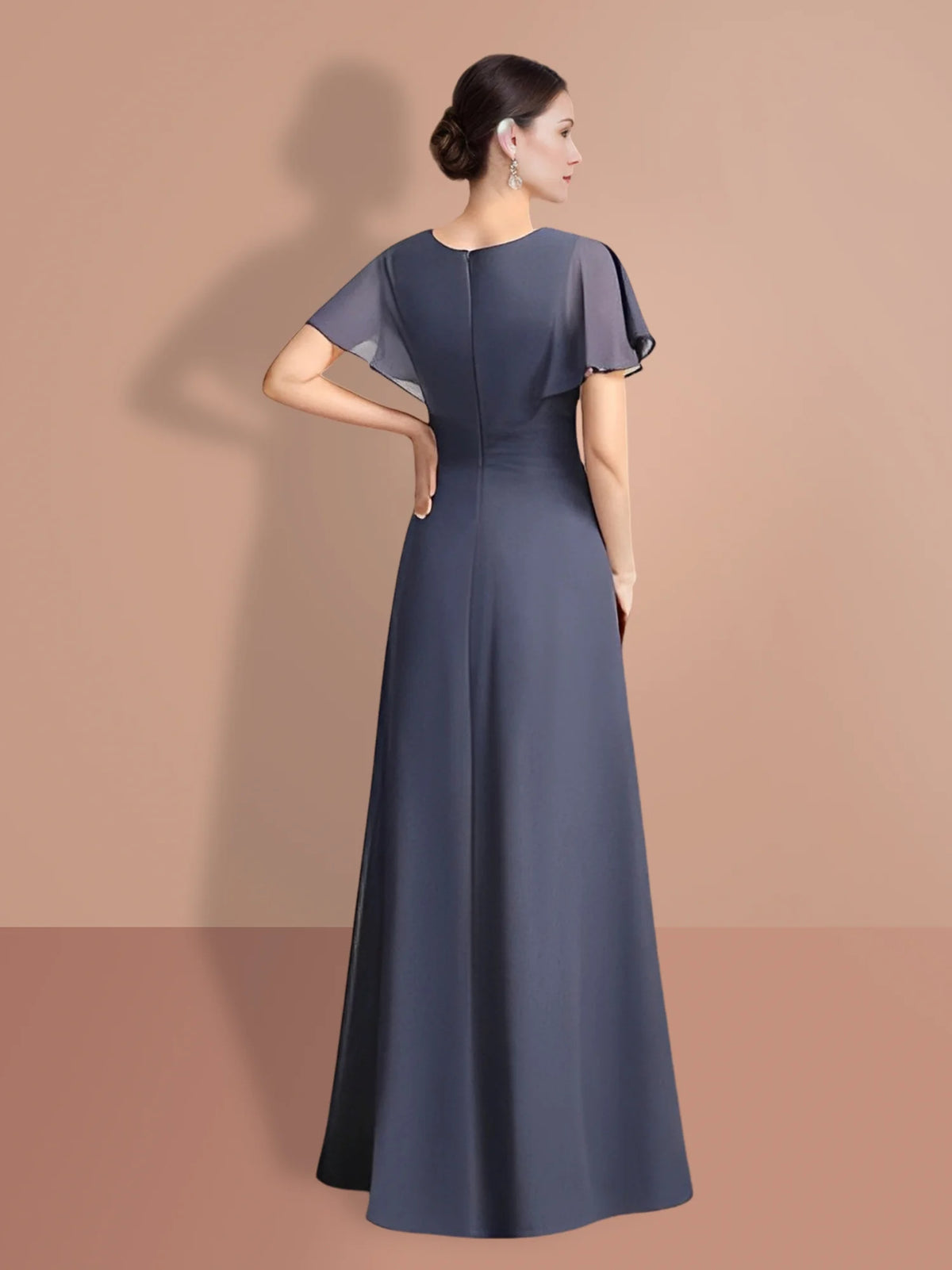 Abiti da madre della sposa a trapezio/principessa con maniche corte e scollo gioiello