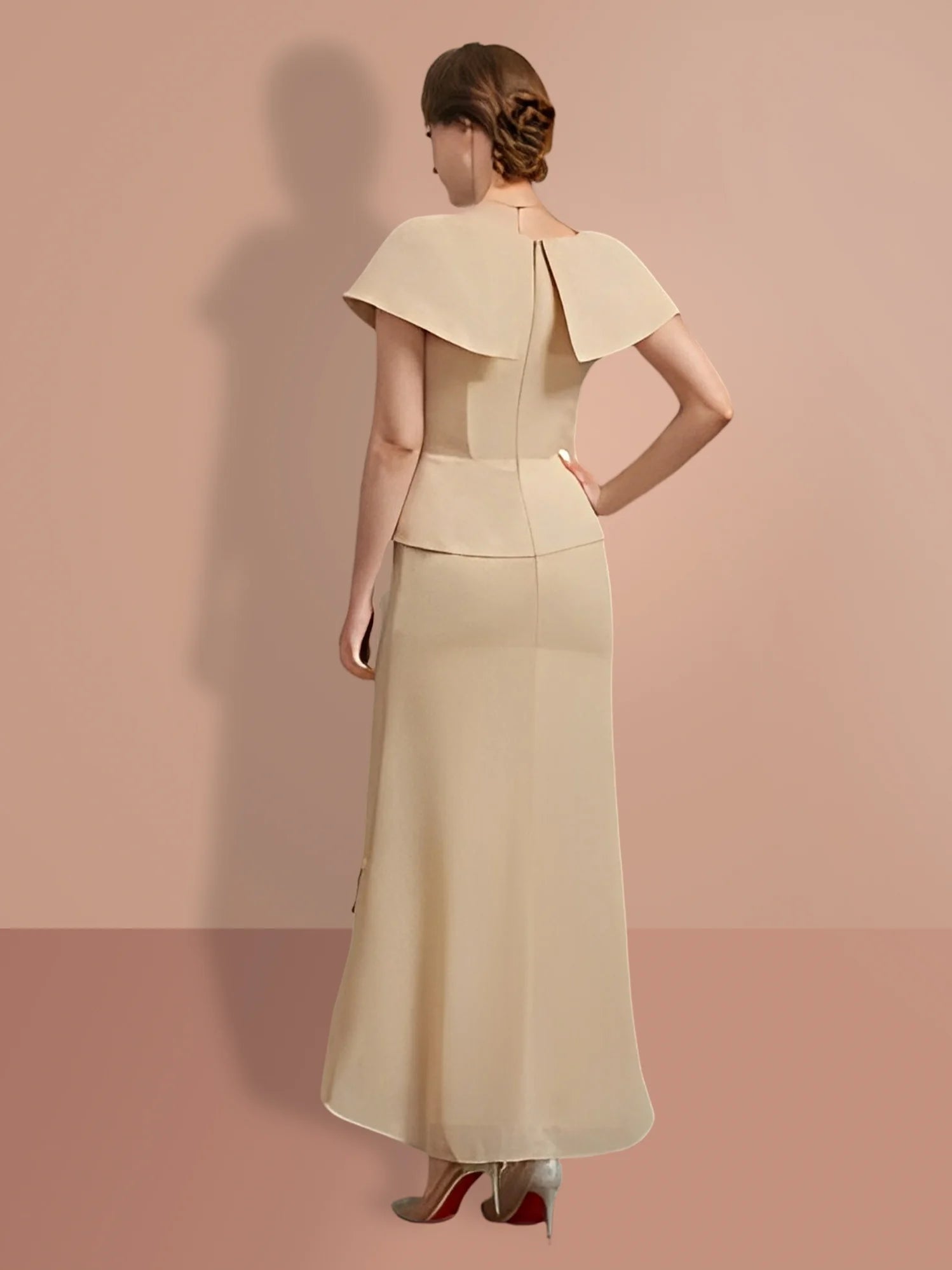 Vestidos de madre de la novia de corte A/princesa, manga corta y escote en V