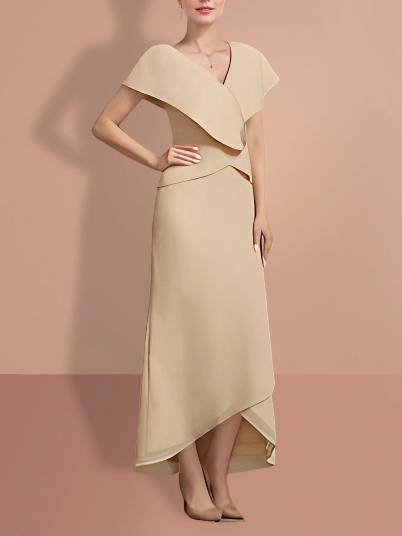 Vestidos de madre de la novia de corte A/princesa, manga corta y escote en V