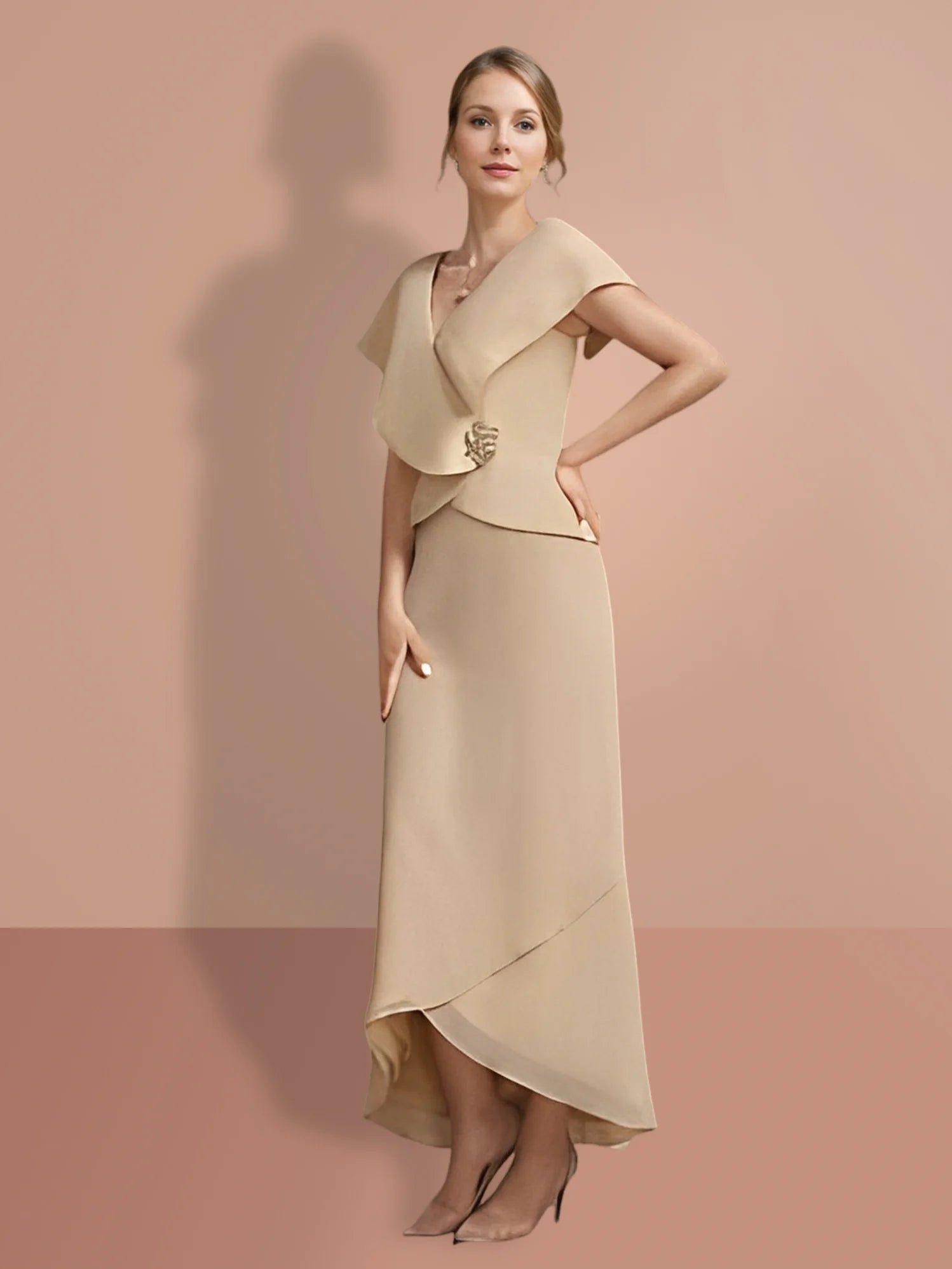 Vestidos de madre de la novia de corte A/princesa, manga corta y escote en V