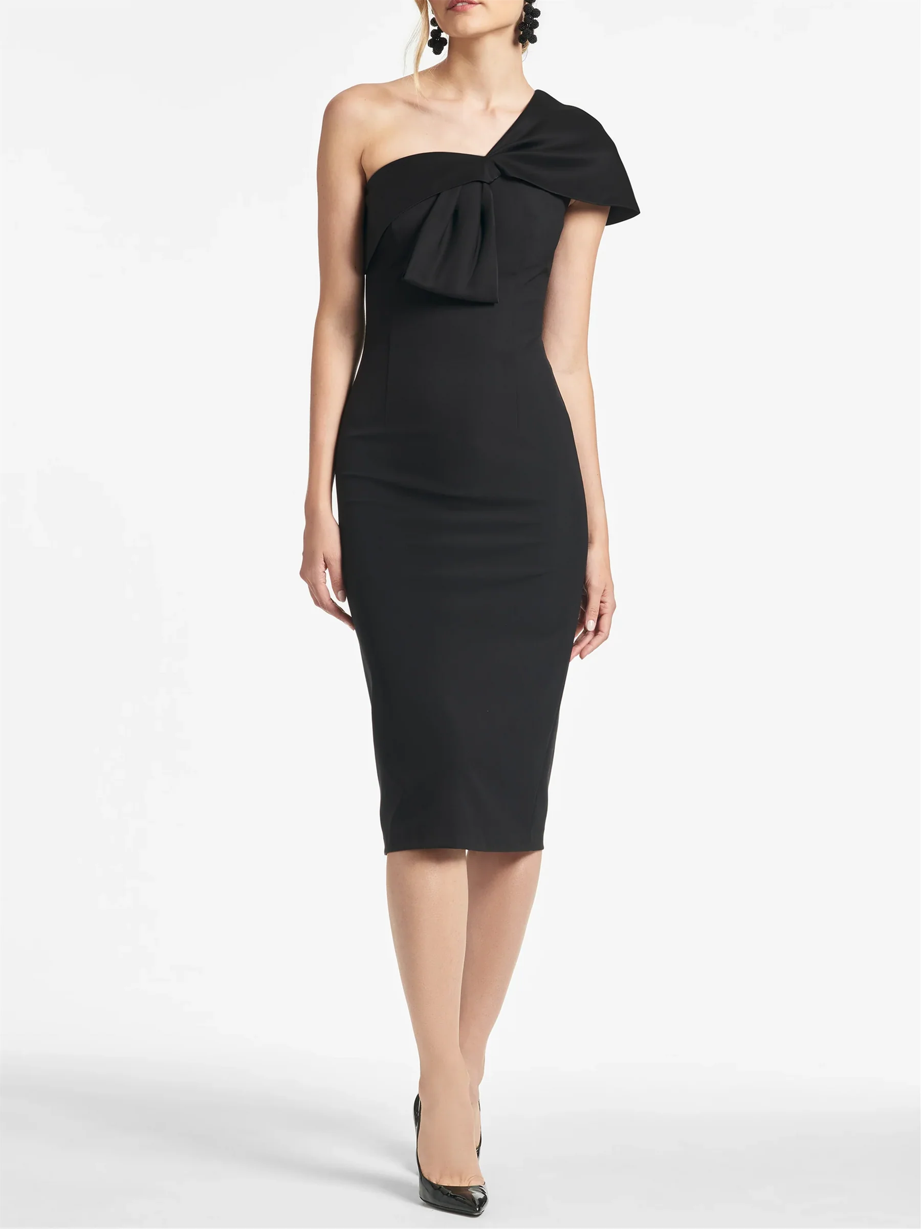 Slim fit/column style one shoulder tea length mother of the bride dresses