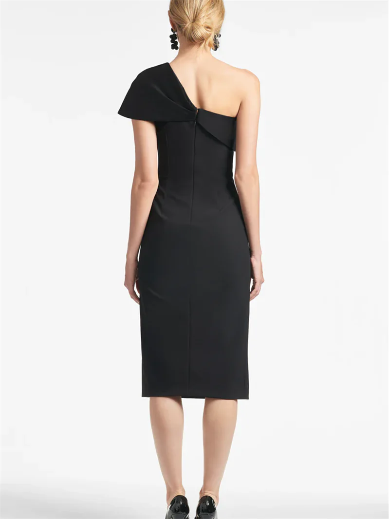 Slim fit/column style one shoulder tea length mother of the bride dresses