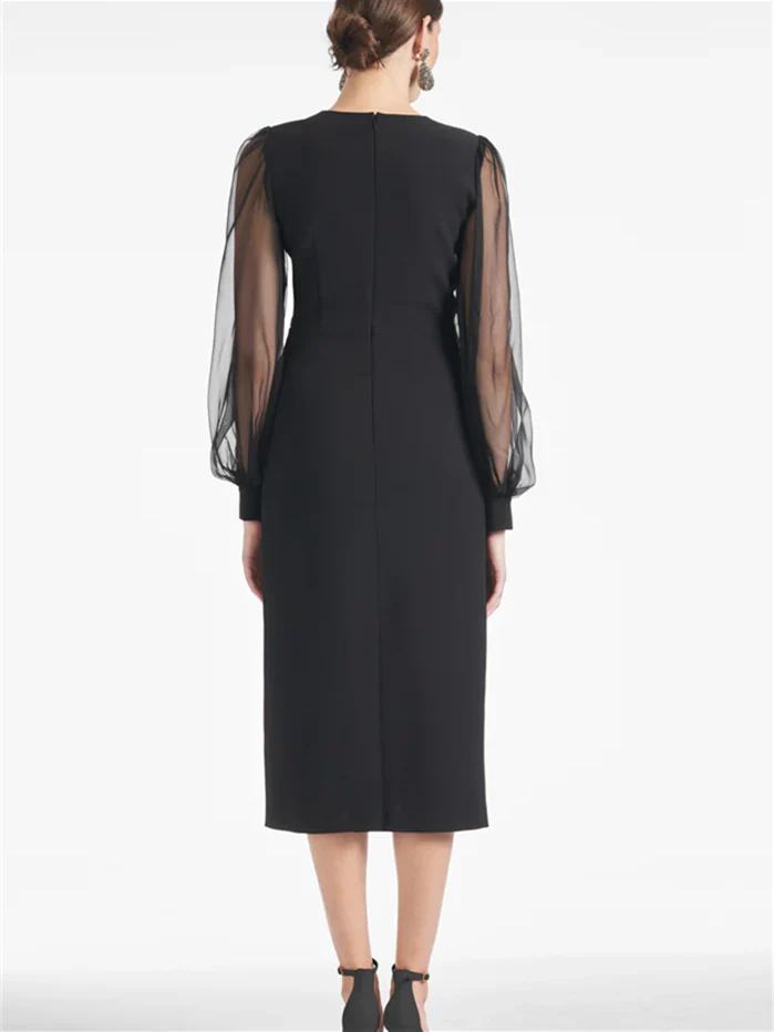 Slim fit/cylindrical V-neck tea length mother of the bride dresses