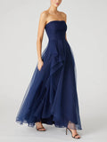 Dark Navy Chiffon A-Line Floor-Length Bridesmaid Dress