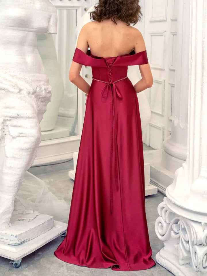 Vestido de noche corte A/princesa sin tirantes, sin mangas y con escote en el suelo