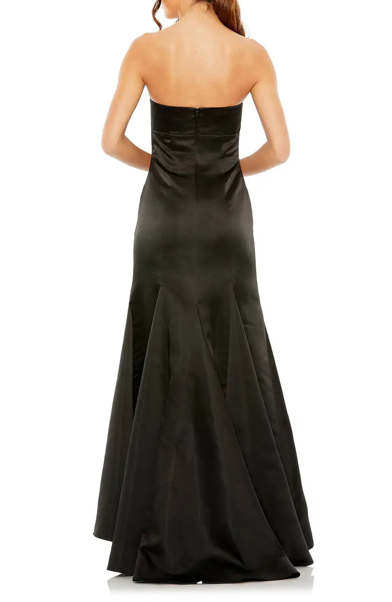 Noble strapless off the shoulder satin fishtail and ground length butterfly dew back evening dress