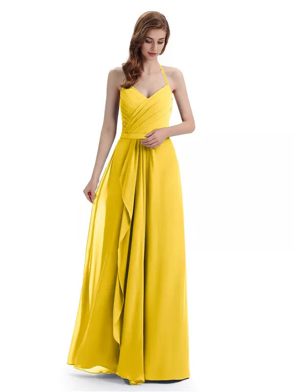 Charming Halter V-neck Off Shoulder Sleeveless Floor Length Bridesmaid Dresses