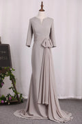 Grey Chiffon V-Neck Floor-Length Sheath/column Bridesmaid Dress with Ruched Waist