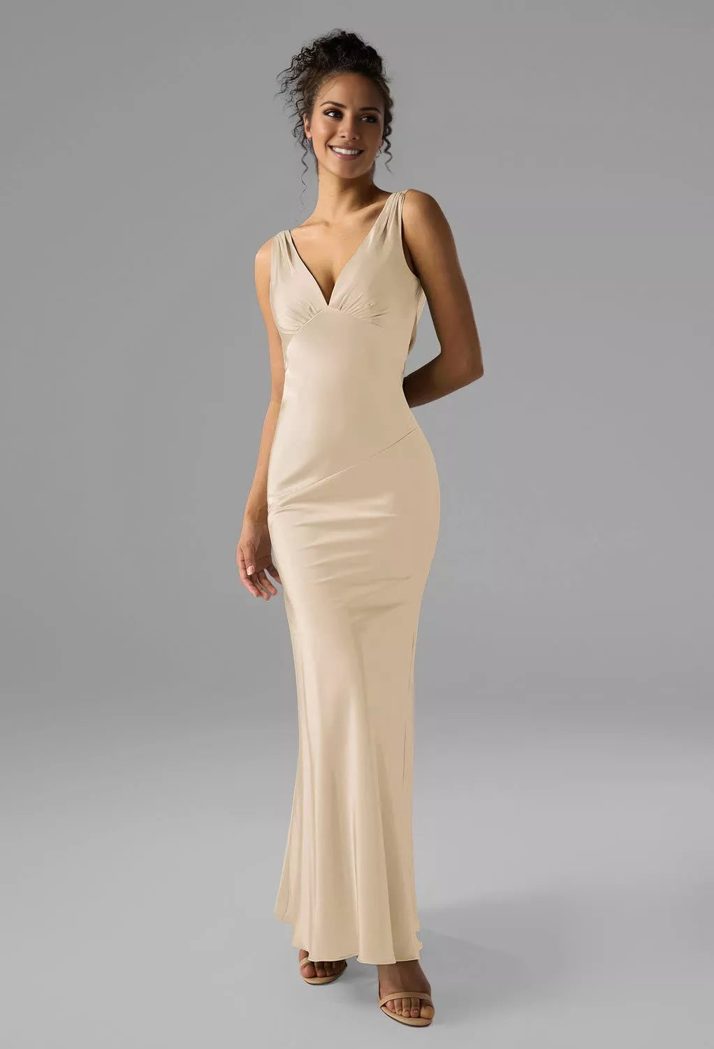 Mermaid V-neck off shoulder sleeveless backless and floor length Bridesmaid Dress