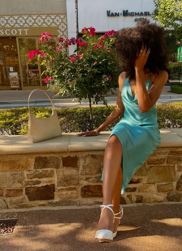 Midi Satin Cowl Neck Spaghetti Straps Open Back Slip Evening Dress