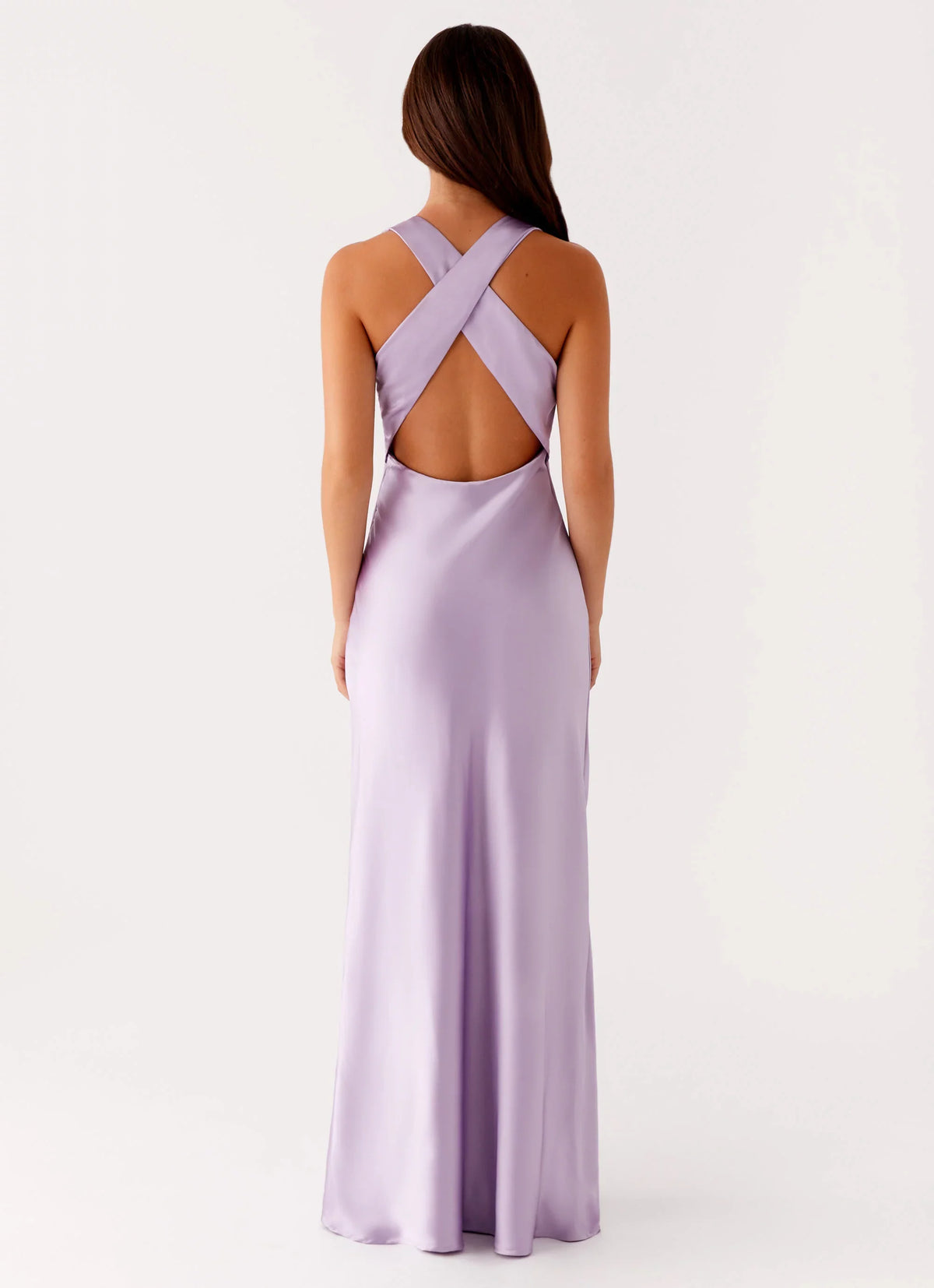 Lavender Satin Deep V-Neck Sheath Bridesmaid Dress