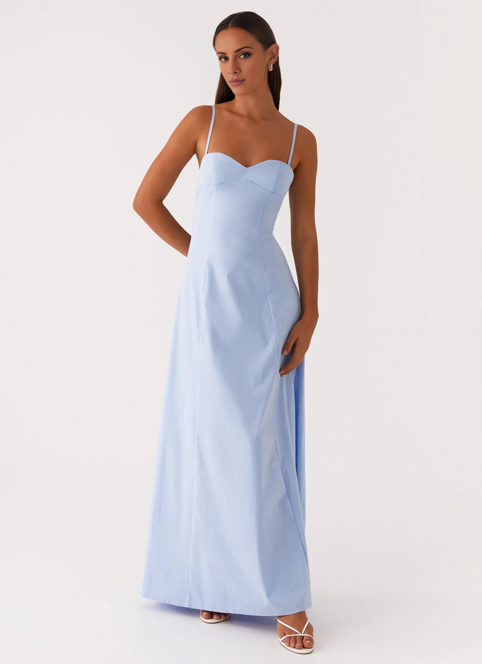 Minimalist-Lux Sweetheart Neck Sleeveless  Spaghetti-Strap Sweetheart Tie-Back Floor-Length Prom Dress