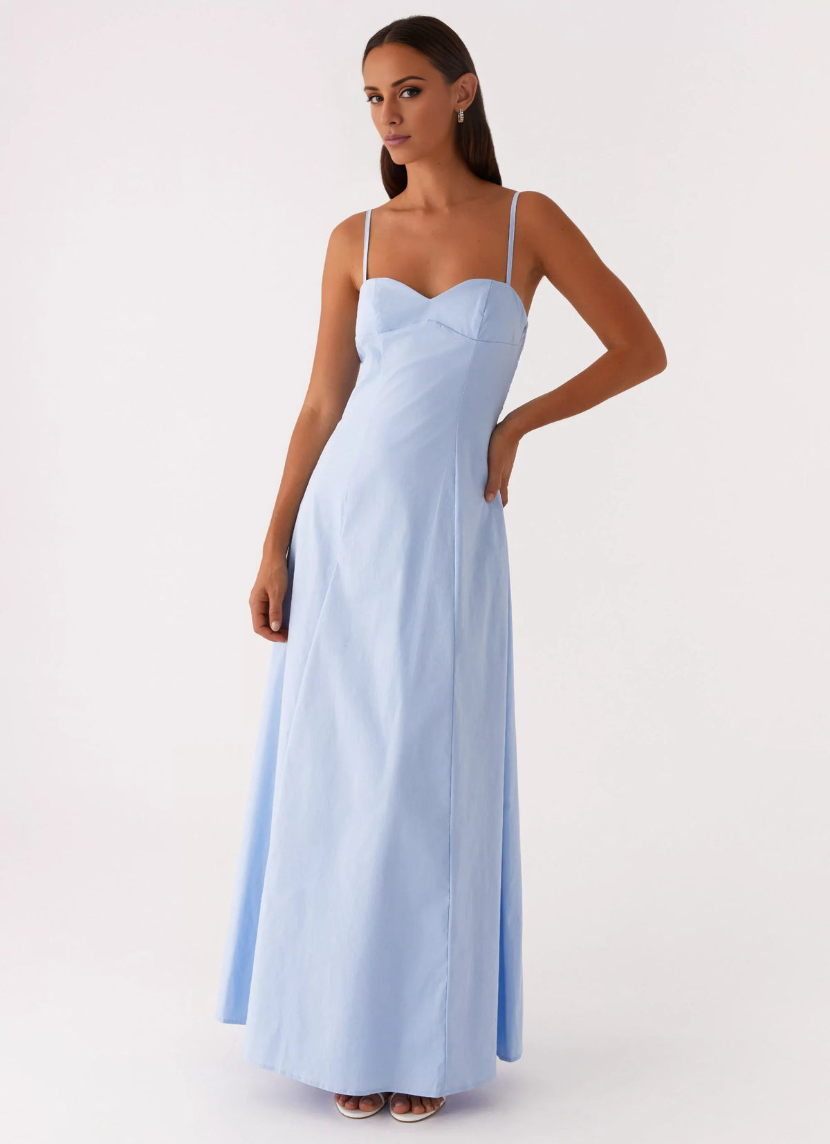 Sky Blue Crepe A-Line Floor-Length Bridesmaid Dress