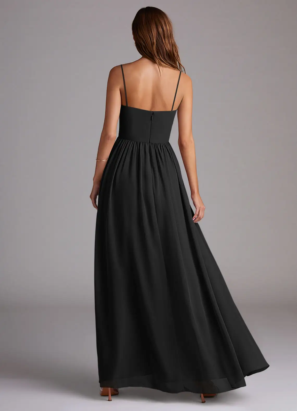 Black Chiffon Straight Neck A-Line Floor-Length Bridesmaid Dress