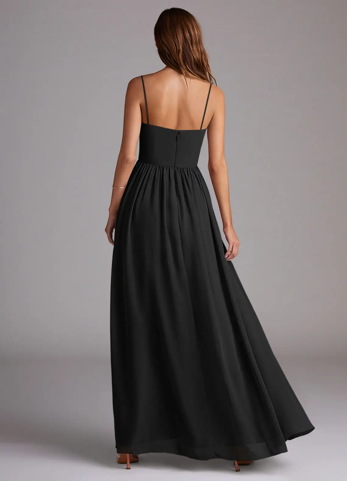 Black Chiffon Straight Neck A-Line Floor-Length Bridesmaid Dress
