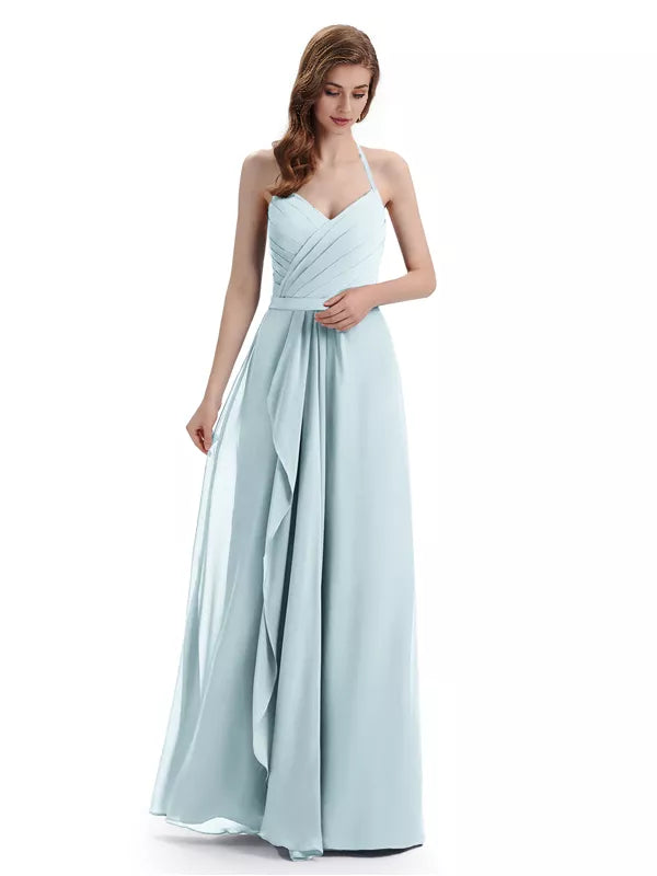 Charming Halter V-neck Off Shoulder Sleeveless Floor Length Bridesmaid Dresses