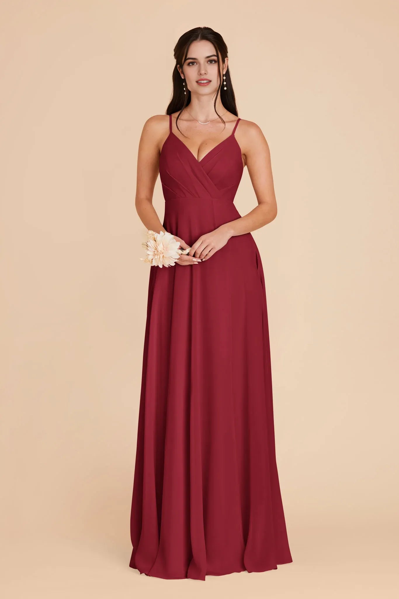 Modern A-Line Chiffon Deep V Sleeveless Open Back Floor Length Bridesmaid Dress
