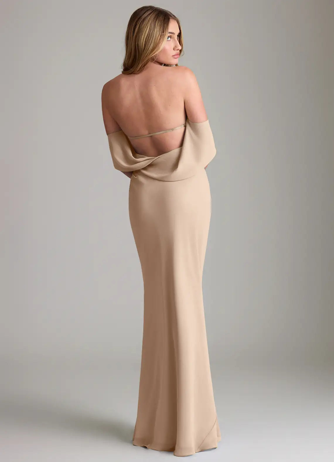 Sand Crepe Off-the-Shoulder Sheath/column Floor-Length Bridesmaid Dress