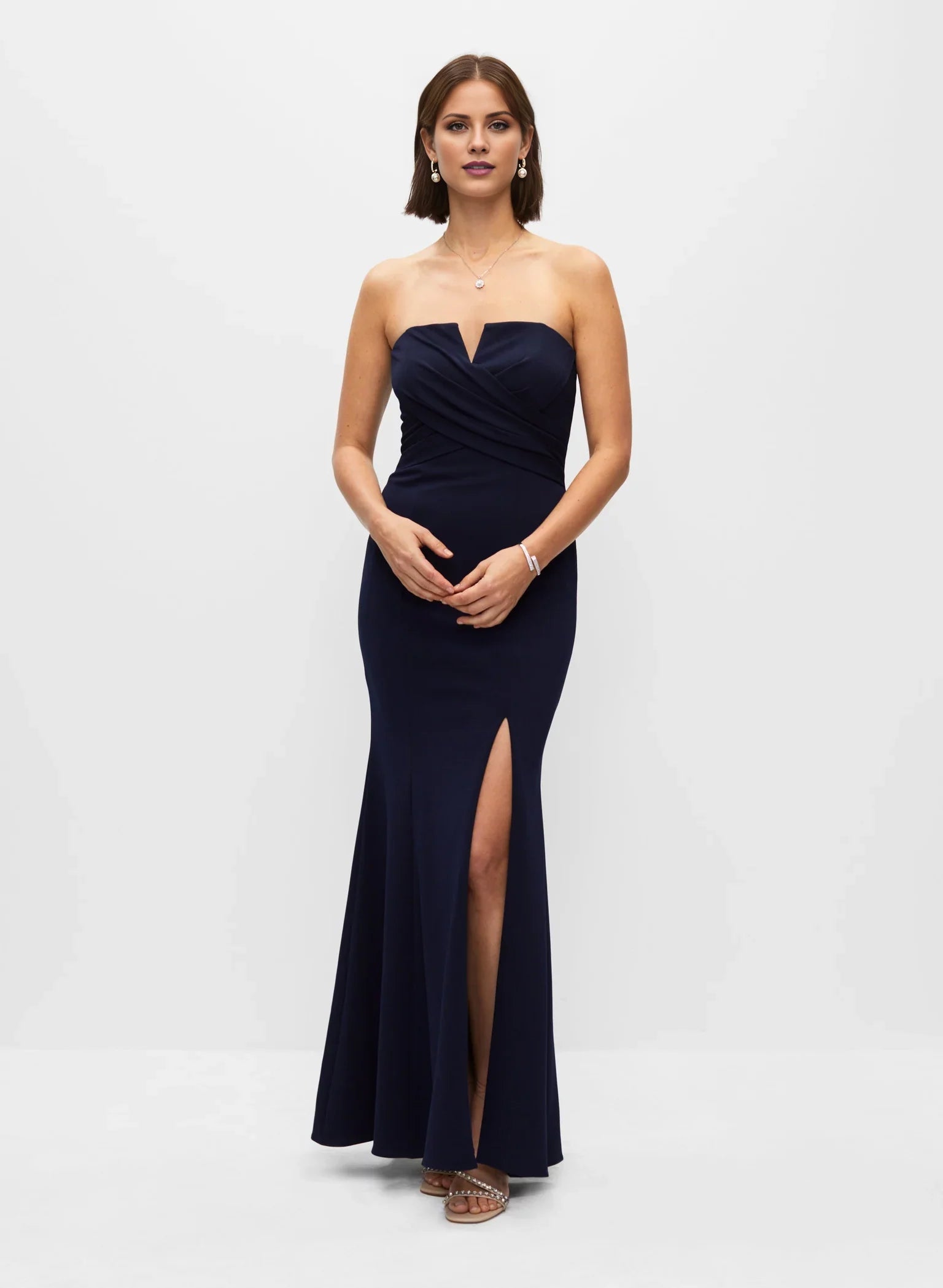 Modern Off the Shoulder Neck Strapless Ruched Side-Slit Mermaid Floor-Length Evening Dress