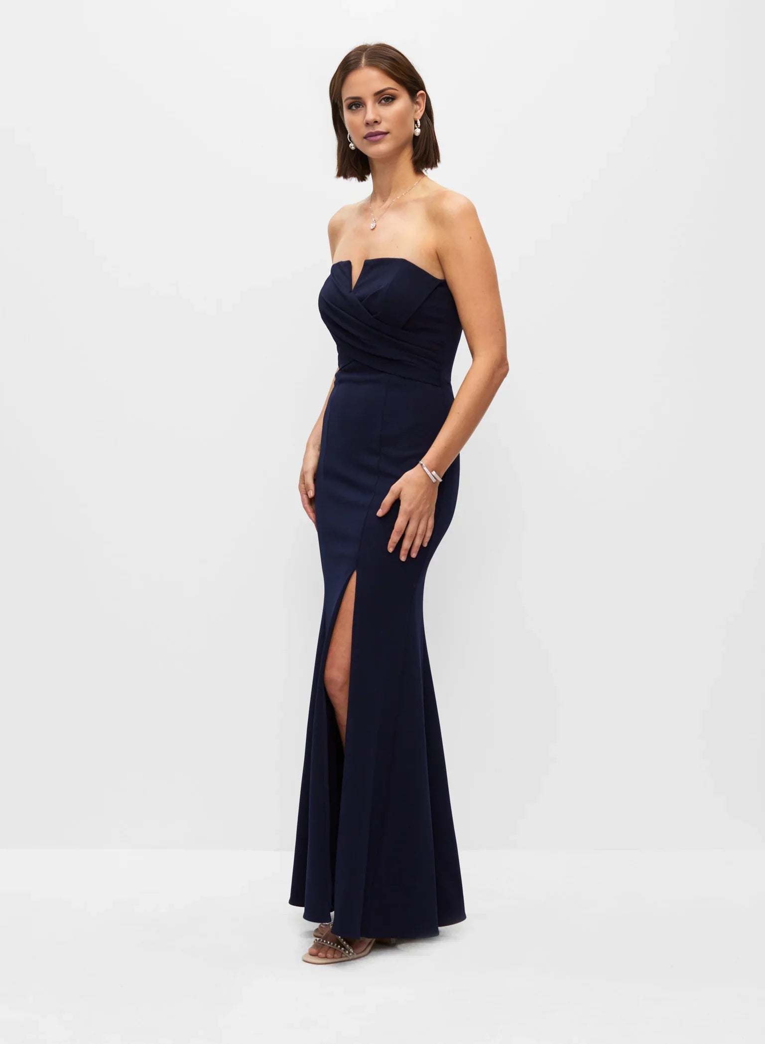 Modern Off the Shoulder Neck Strapless Ruched Side-Slit Mermaid Floor-Length Evening Dress