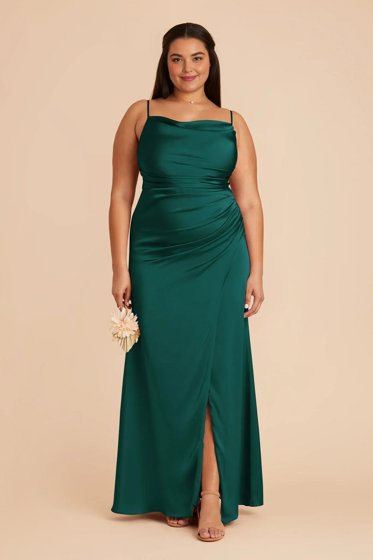 Emerald Cowl Neck Satin Sheath/column Floor-Length Bridesmaid Dress